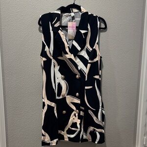 ✨ NWT Wdirara Black & Beige Abstract Sleeveless Blazer – SZ L ✨